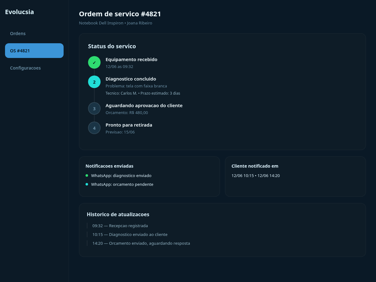 Portal de status para oficina e assistência técnica